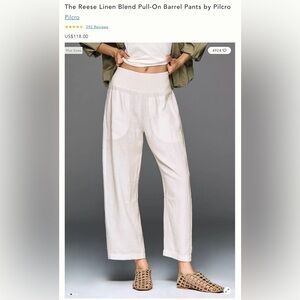 NWT Size XL - The Reese Linen Blend Pull-On Barrel Pants Pilcro (NWT US$ 118)